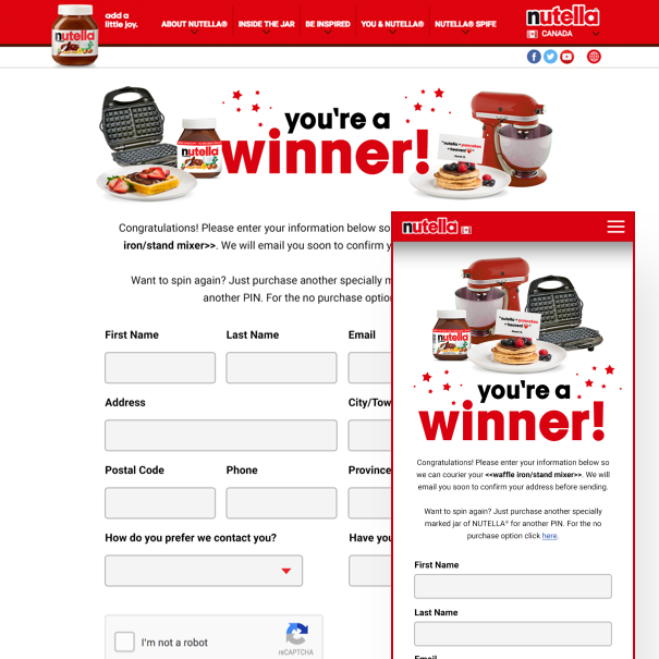 Nutella Contest Website